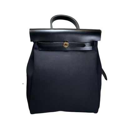 Used HERMES Canvas Leather Herbag A Dos Zip Retourne Backpack Black