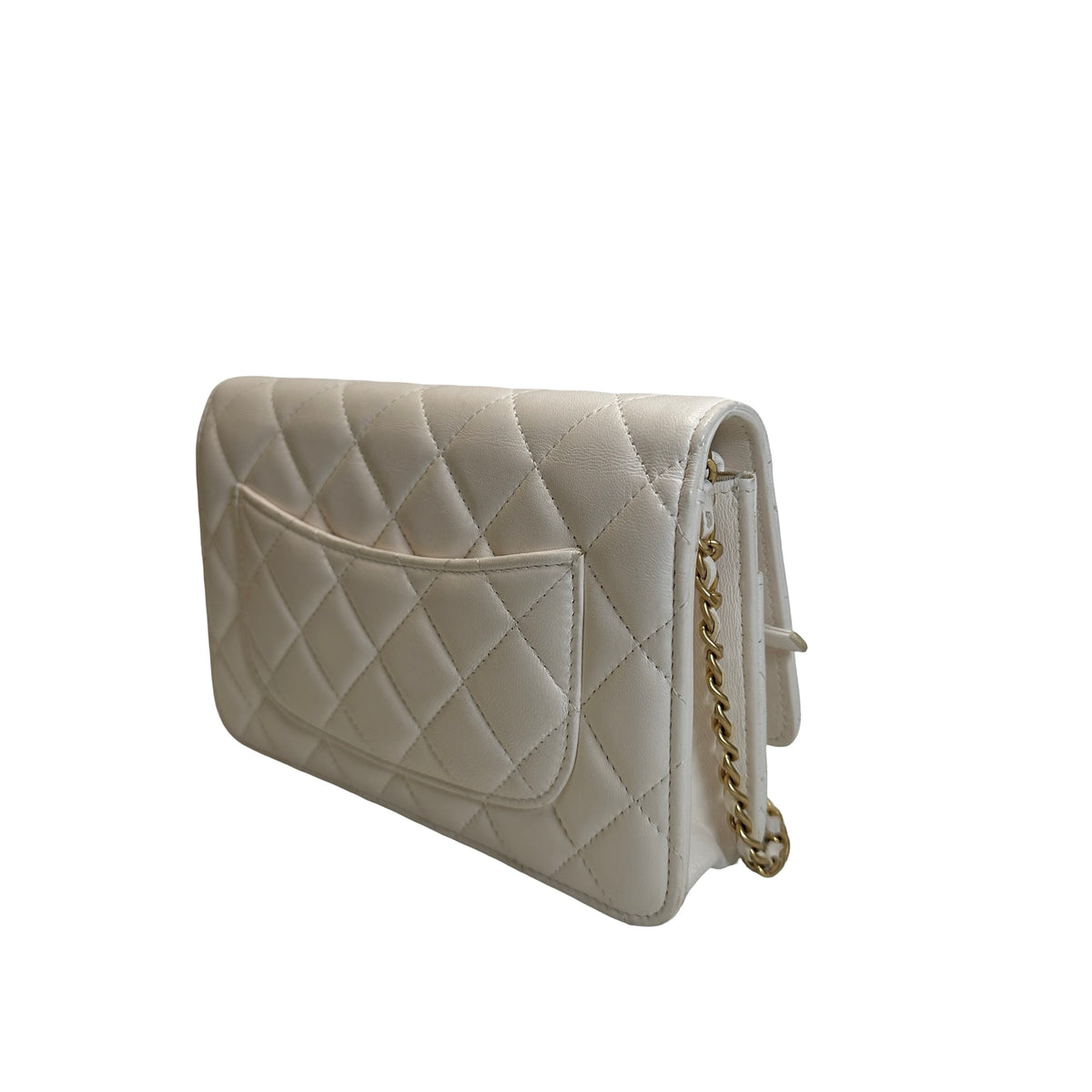Used CHANEL Quilted Lambskin Wallet on chain Wallet on chain White Gold