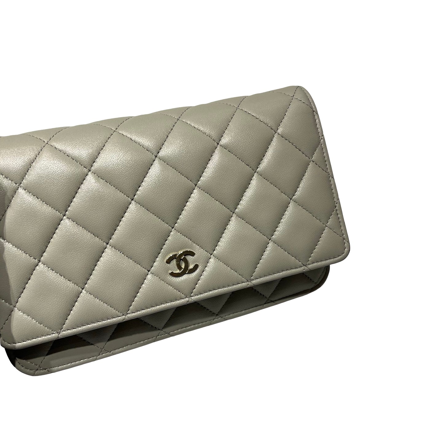 Used CHANEL Lambskin WOC Cross Body Bag Gray GHW