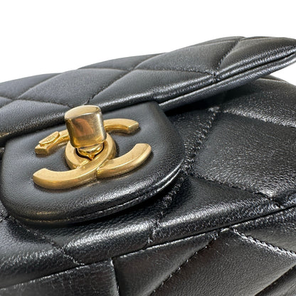 Used CHANEL Lambskin Quilted Mini Flap Bag Pearl Crush Mini Flag Bag with Gold Ball Black Gold