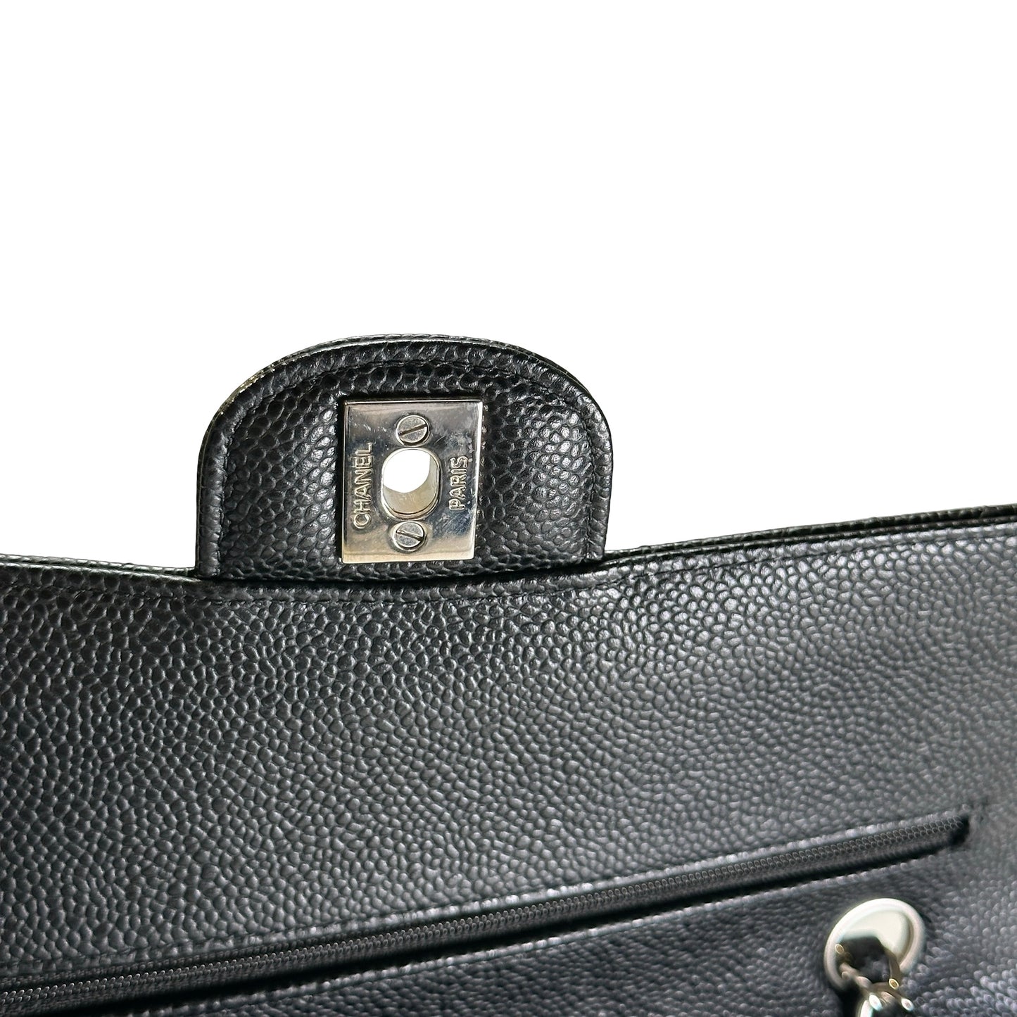 Used CHANEL Caviar Quilted Classic Flap Shoulder Bag Black Silver