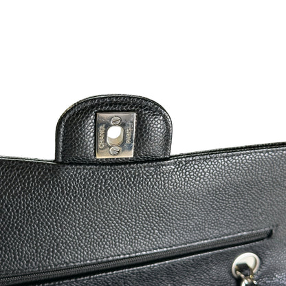 Used CHANEL Caviar Quilted Classic Flap Shoulder Bag Black Silver