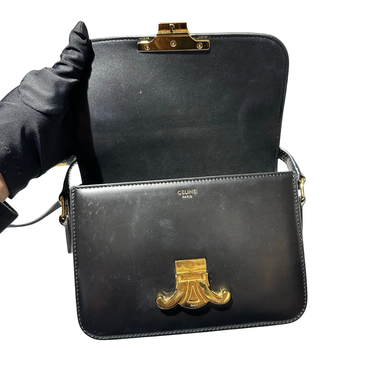 Used CÉLINE Trimphe Teen Cross Body Bag Black GHW