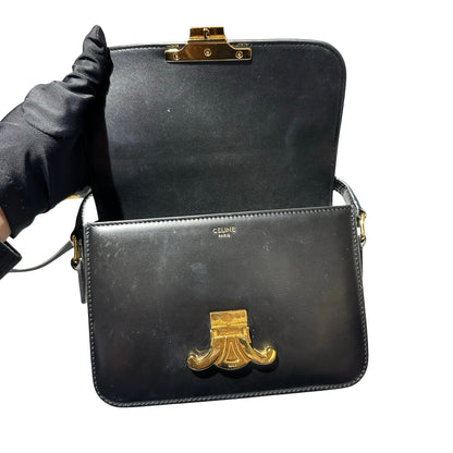 Used CÉLINE Trimphe Teen Cross Body Bag Black GHW