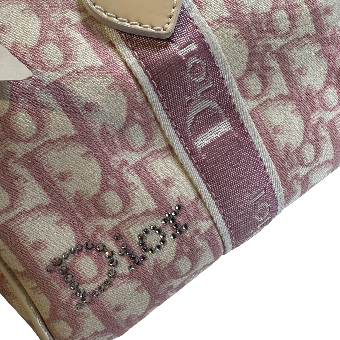 Used DIOR Canvas Trotter Boston Handbag Pink PHW