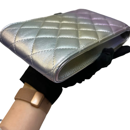 Used CHANEL Quilted Metallic Quilted Phone Bag Phone Bag Ombre Silver Gold Purple