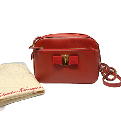 Used Ferragamo Saffiano leather Cross Body Bag Red GHW