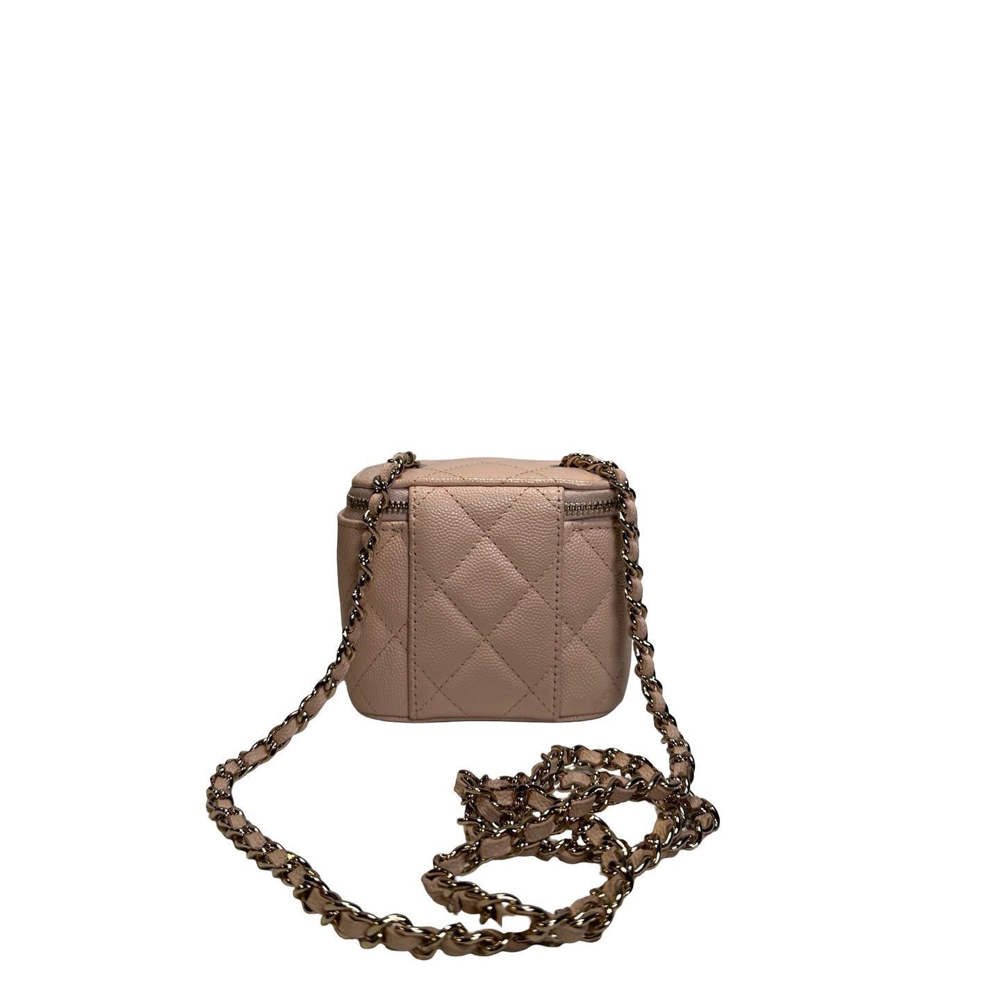 Used CHANEL Caviar Quilted Mini Vanity with Classic Chain Vanity case Beige Light Pink