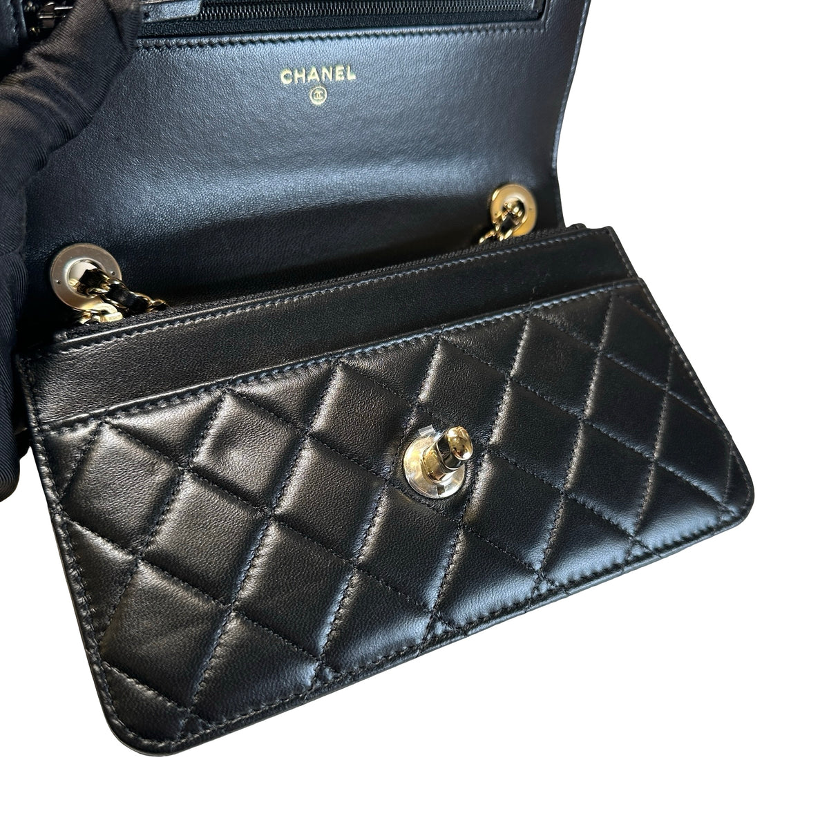 Used CHANEL Quilted Lambskin Wallet on chain Wallet on chain Black Gold