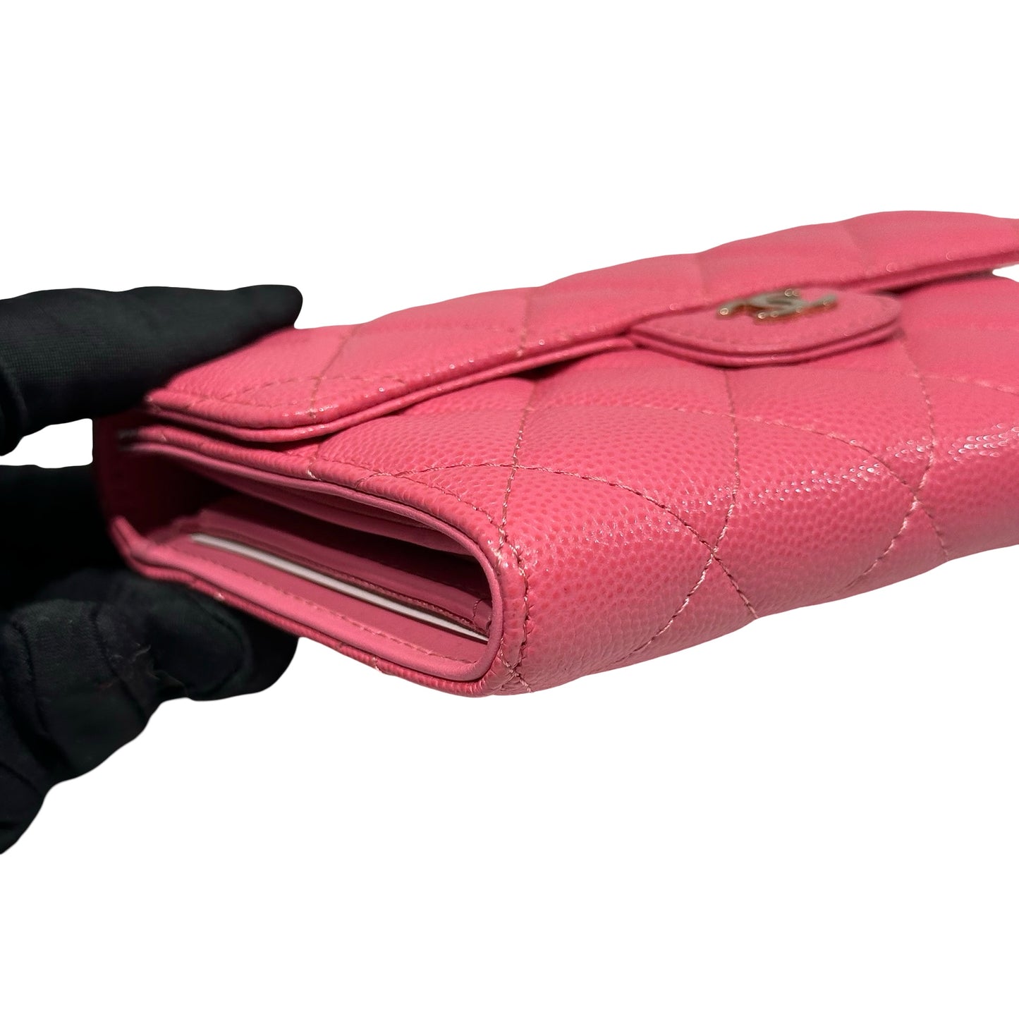 Used CHANEL Calfskin Leather Wallet Pink PHW