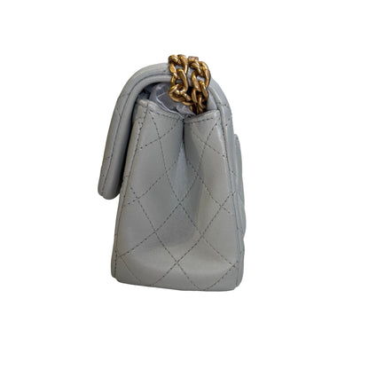 Used CHANEL Quilted Lambskin 23S Mini Square Bag Chain shoulder bag Blue Clair GHW