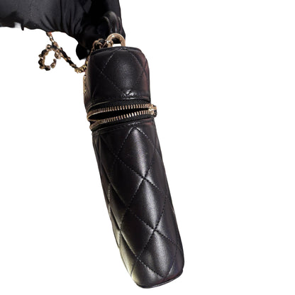 Used CHANEL Lambskin Leather Chain Shoulder Shoulder Bag Black GHW