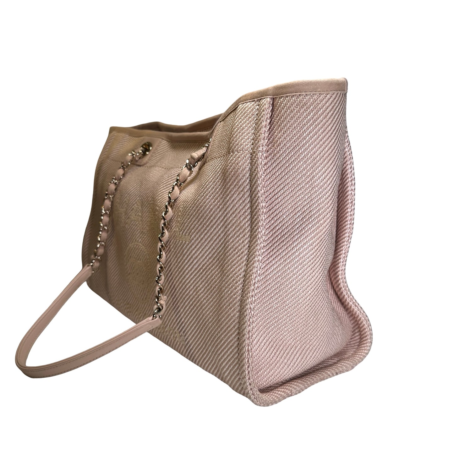 Used CHANEL Canvas Logo Deauville Tote Tote Bag Beige GHW
