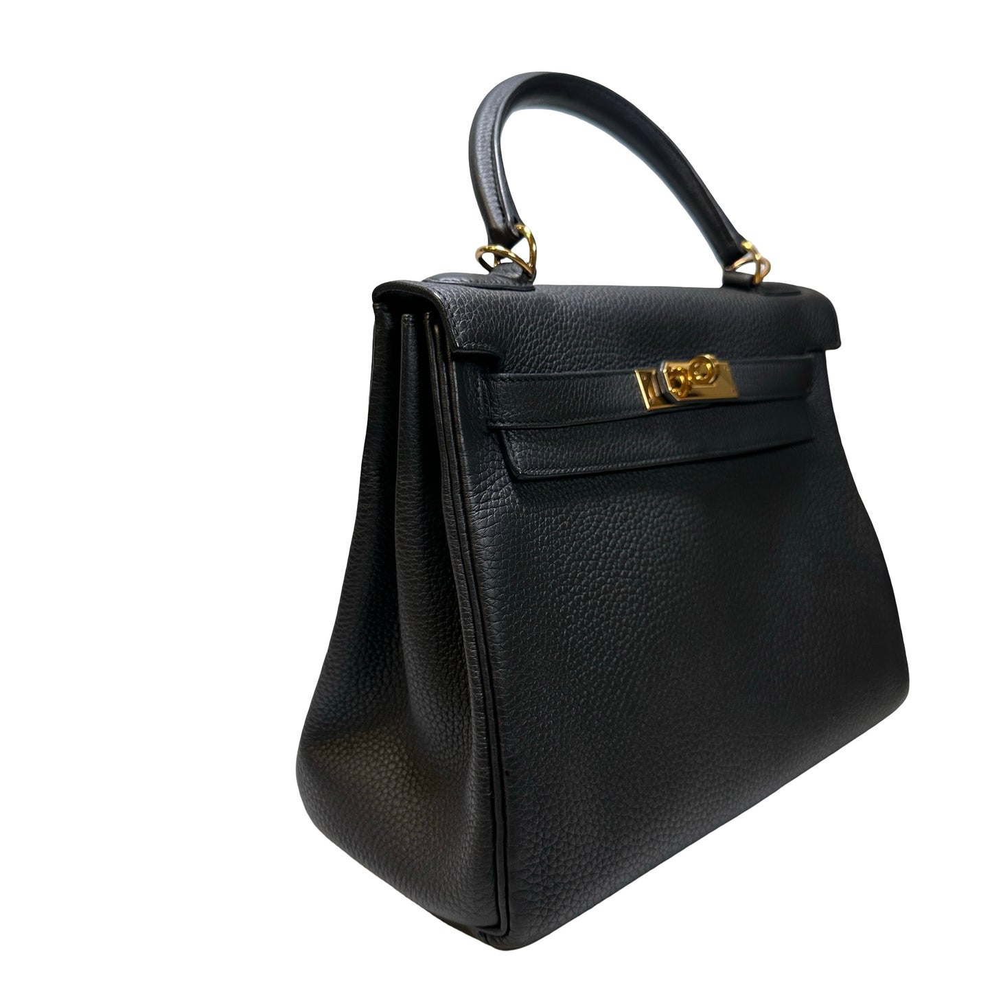 Used Hermès Clemence leather Kelly 28 Handbag Black GHW