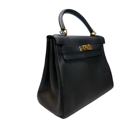 Used Hermès Clemence leather Kelly 28 Handbag Black GHW