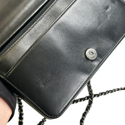 Used CHANEL Quilted Leather Quilted Shoulder Bag Silver Black