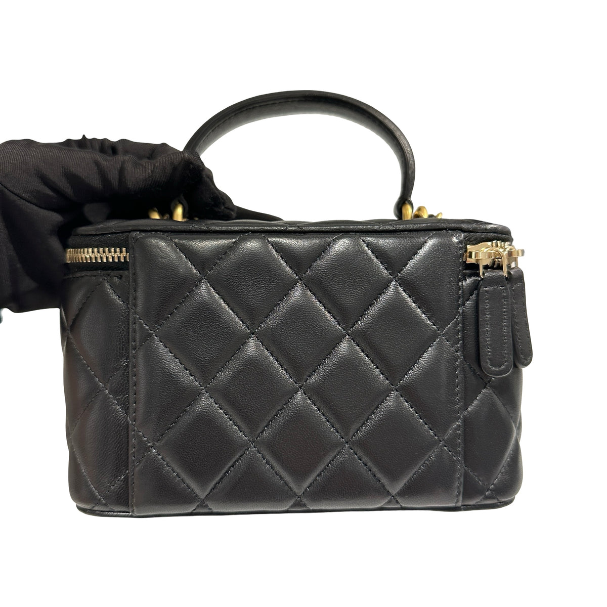Used CHANEL Matelassé Lambskin Vanity Case Vanity case Black Gold