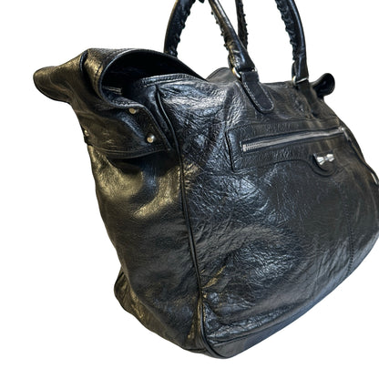Used BALENCIAGA Leather Solid City Bag Handbag Black PHW