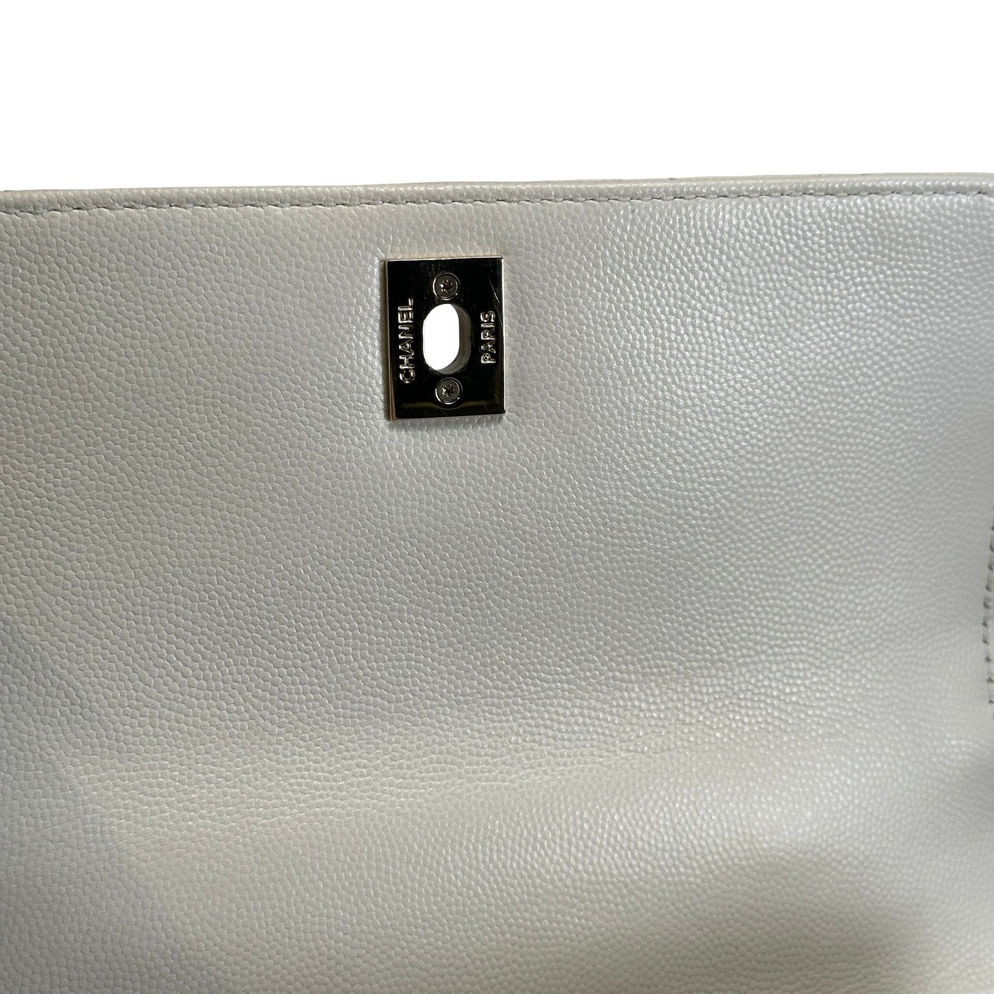 Used CHANEL Quilted Caviar Coco Handle Handbag White GHW