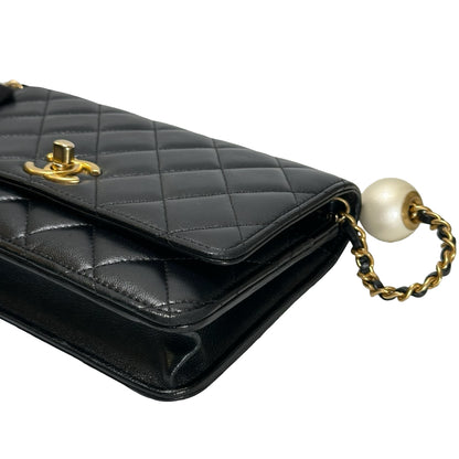 Used CHANEL Quilted Leather Wallet on Chain Wallet on chain Black Gold