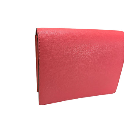 Used HERMES Chevre Verrou Clutch Handbag Pink PHW