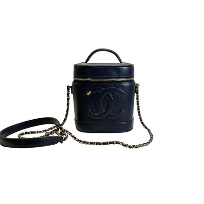Used CHANEL Lambskin Vanity case Vanity case Navy GHW