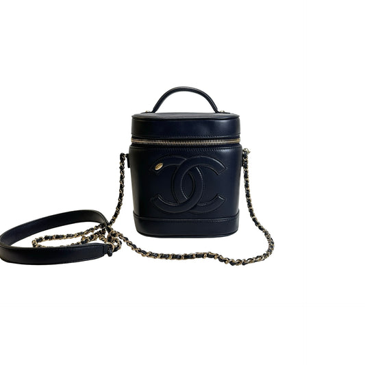 Used CHANEL Lambskin Vanity case Vanity case Navy GHW