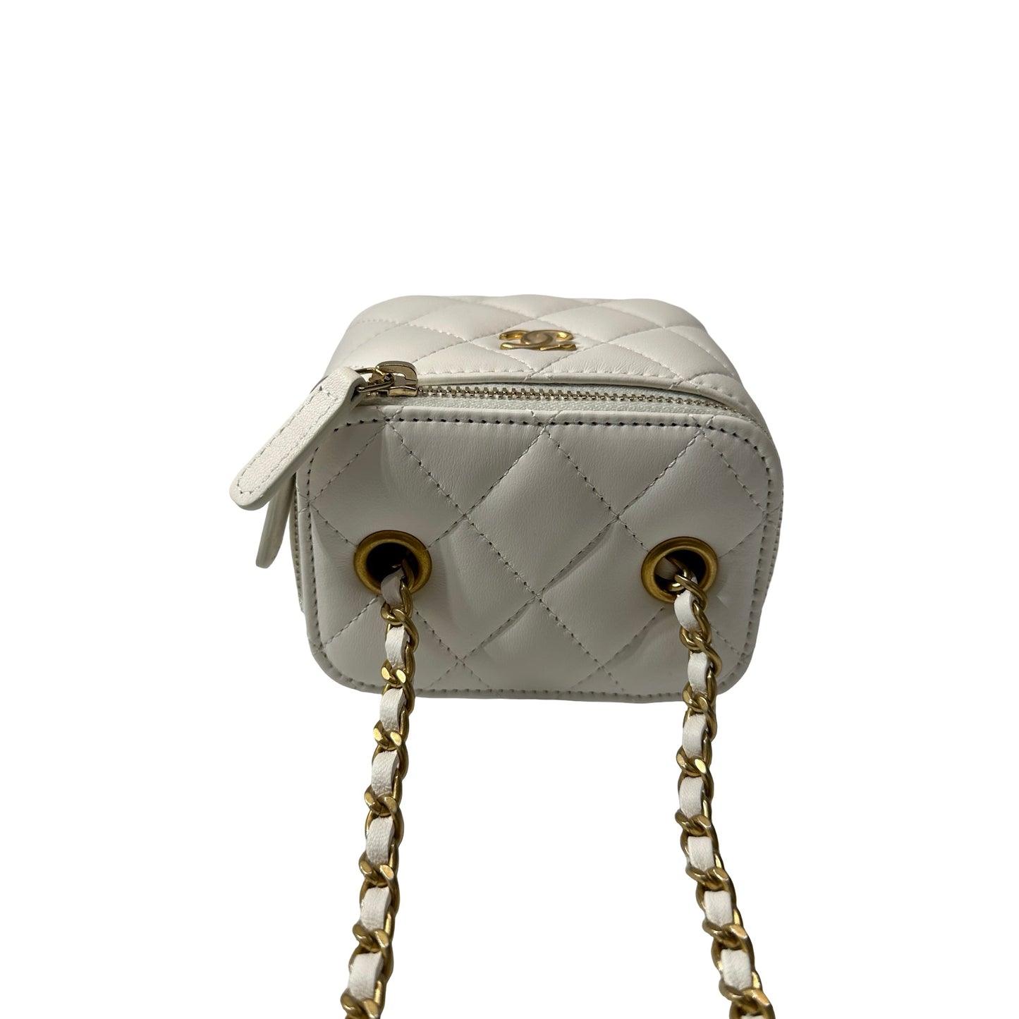 Used CHANEL Lambskin Leather Vanity Case White GHW