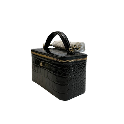 Brand New CHANEL Croc-embossed Vanity case Vanity case Black Gold hardware