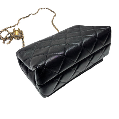 New CHANEL Lambskin Leather Flap Cross Body Bag Black