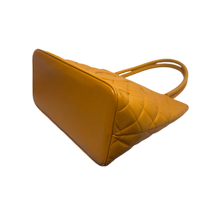Used CHANEL Quilted Caviar Leather Medallion Tote Tote Bag Yellow