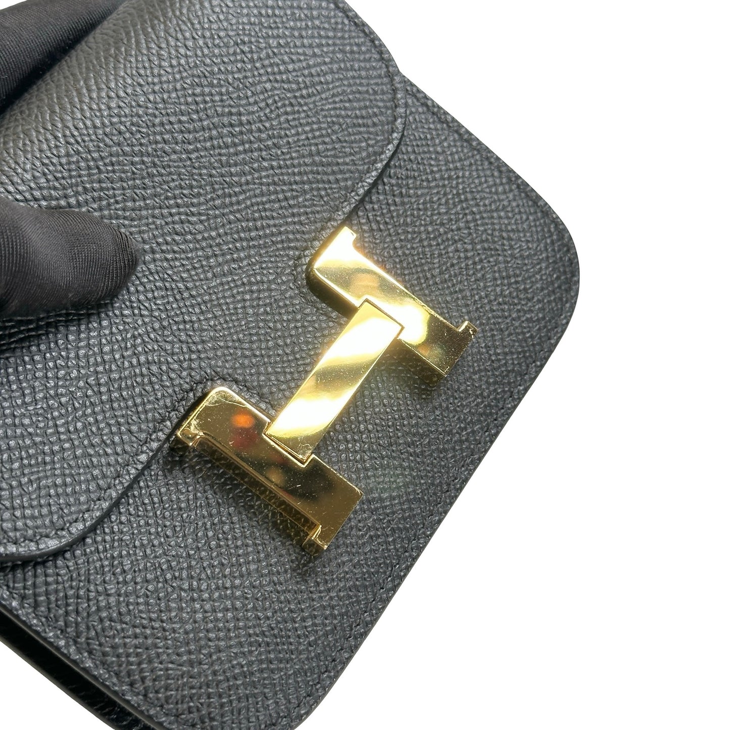 Used HERMES Epsom Constance Slim Wallet Black Gold