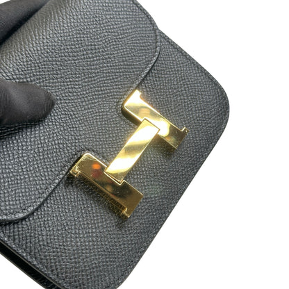 Used HERMES Epsom Constance Slim Wallet Black Gold