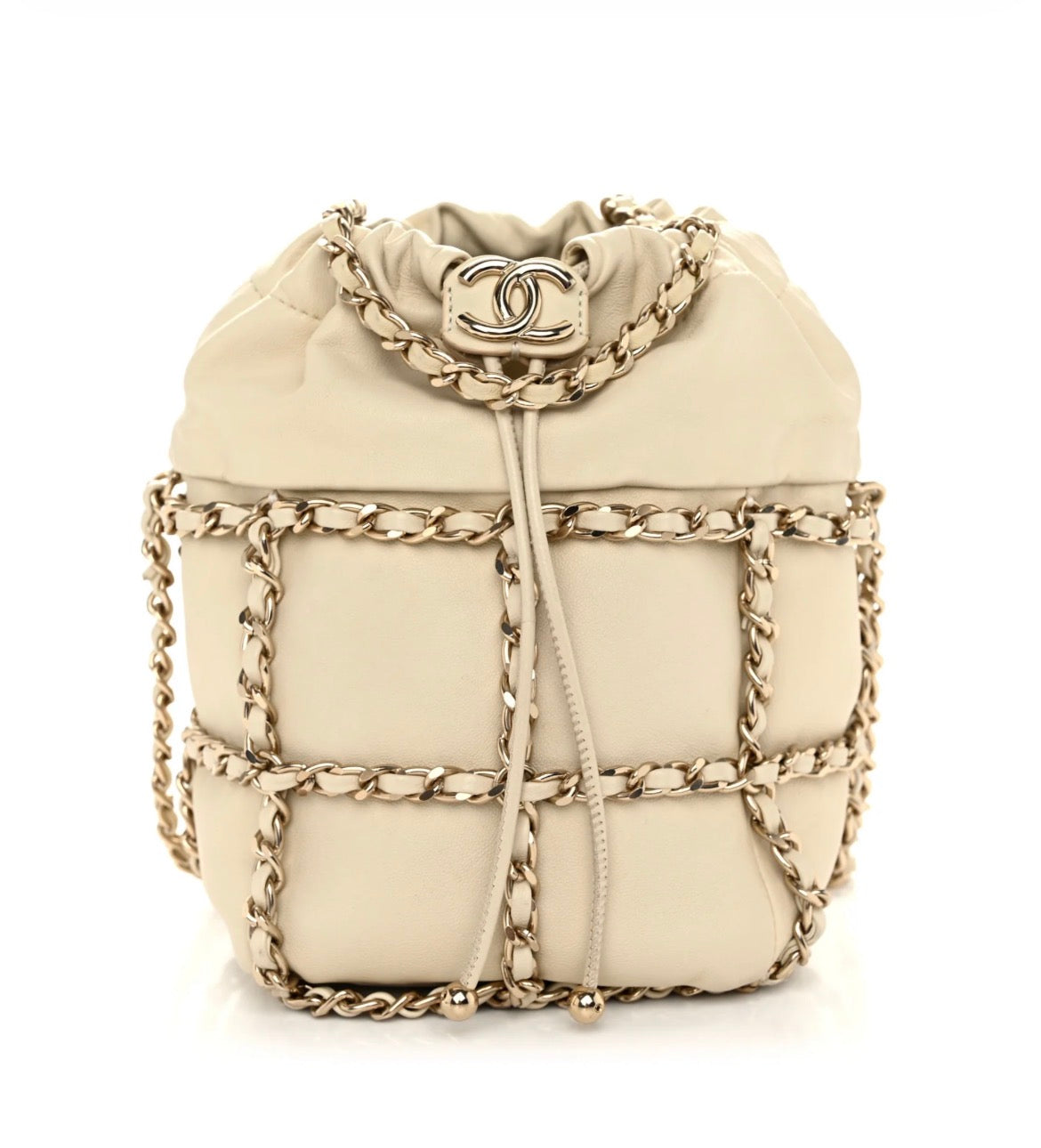 Used CHANEL Bucket Shoulder Bag White GHW