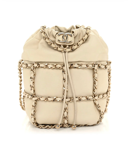 Used CHANEL Bucket Shoulder Bag White GHW