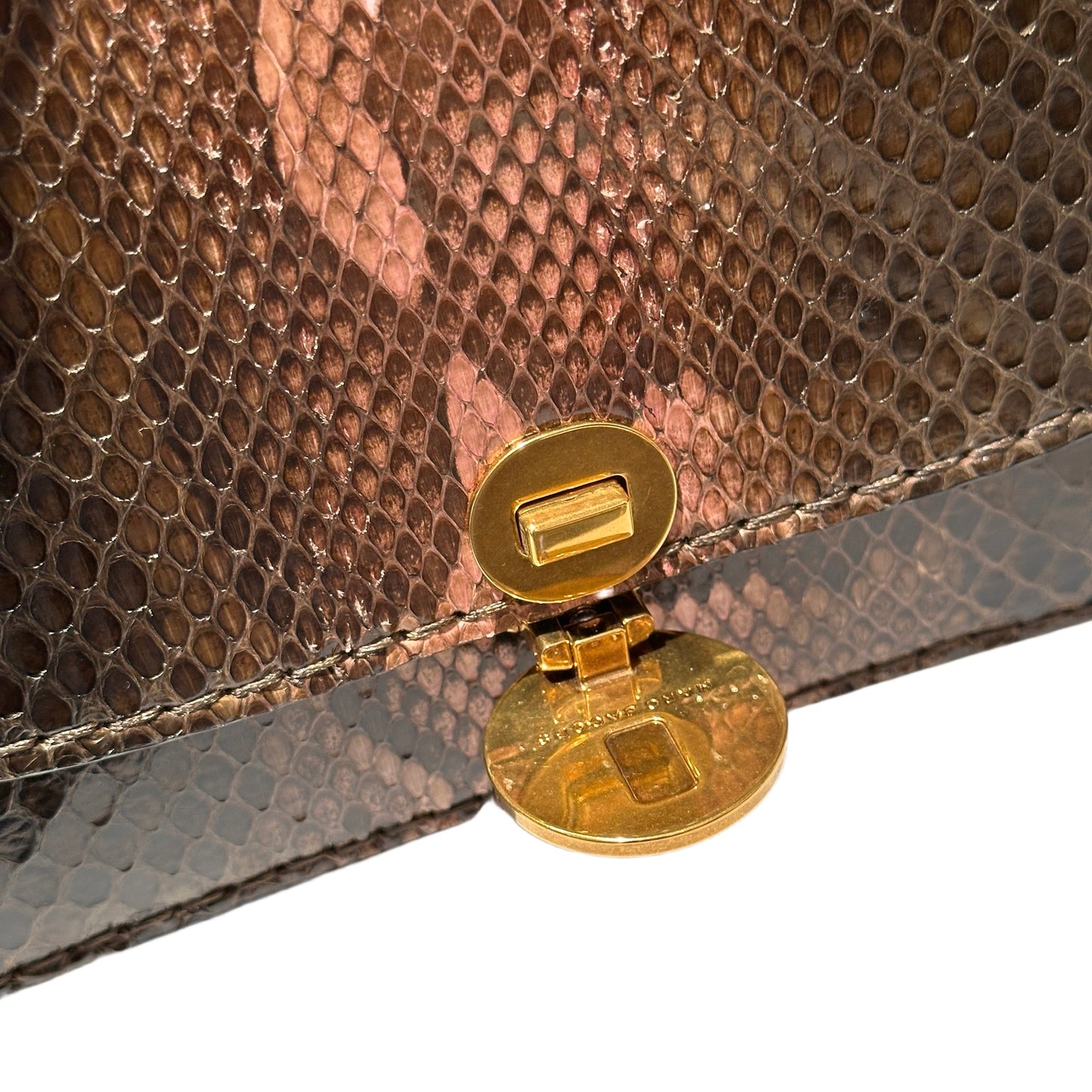 Used MARC JACOBS Snake Skin Chain Shoulder Shoulder Bag Brown