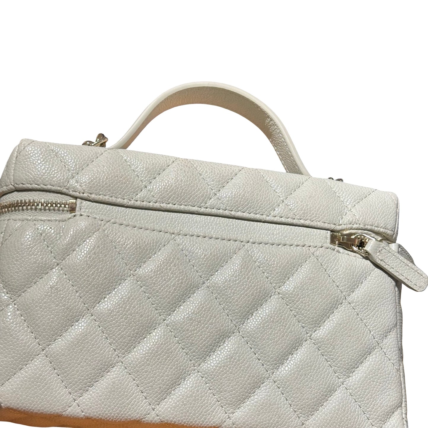 Used CHANEL Calfskin Leather Cross Body Bag Grey GHW