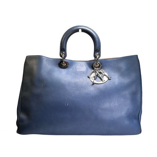 Used DIOR Leather Diorissimo Tote Bag Blue