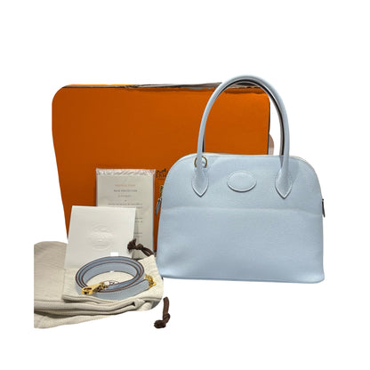 Used HERMÈS BOLIDE 27 Two Way Shoulder Bag Blue GHW