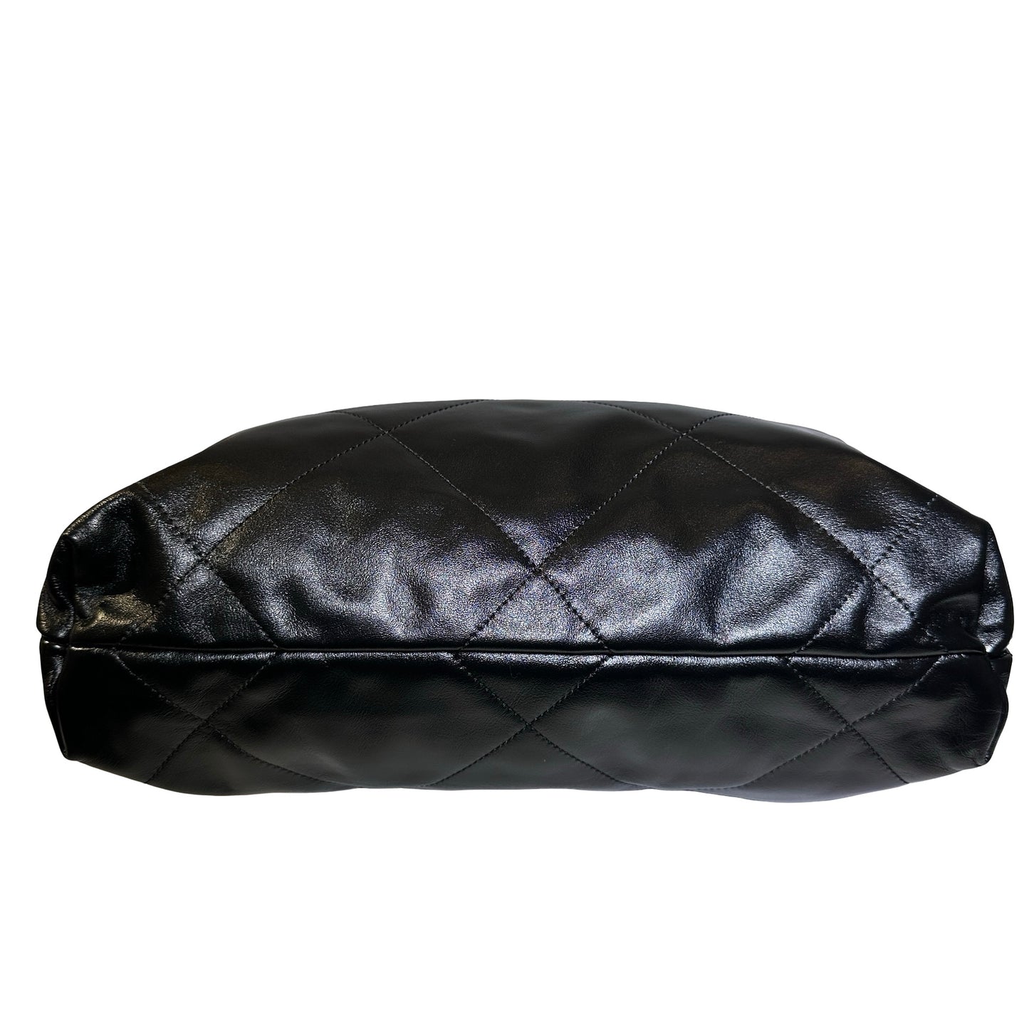 Used Chanel Shiny Calfskin 22 Hobo Bag Black PHW
