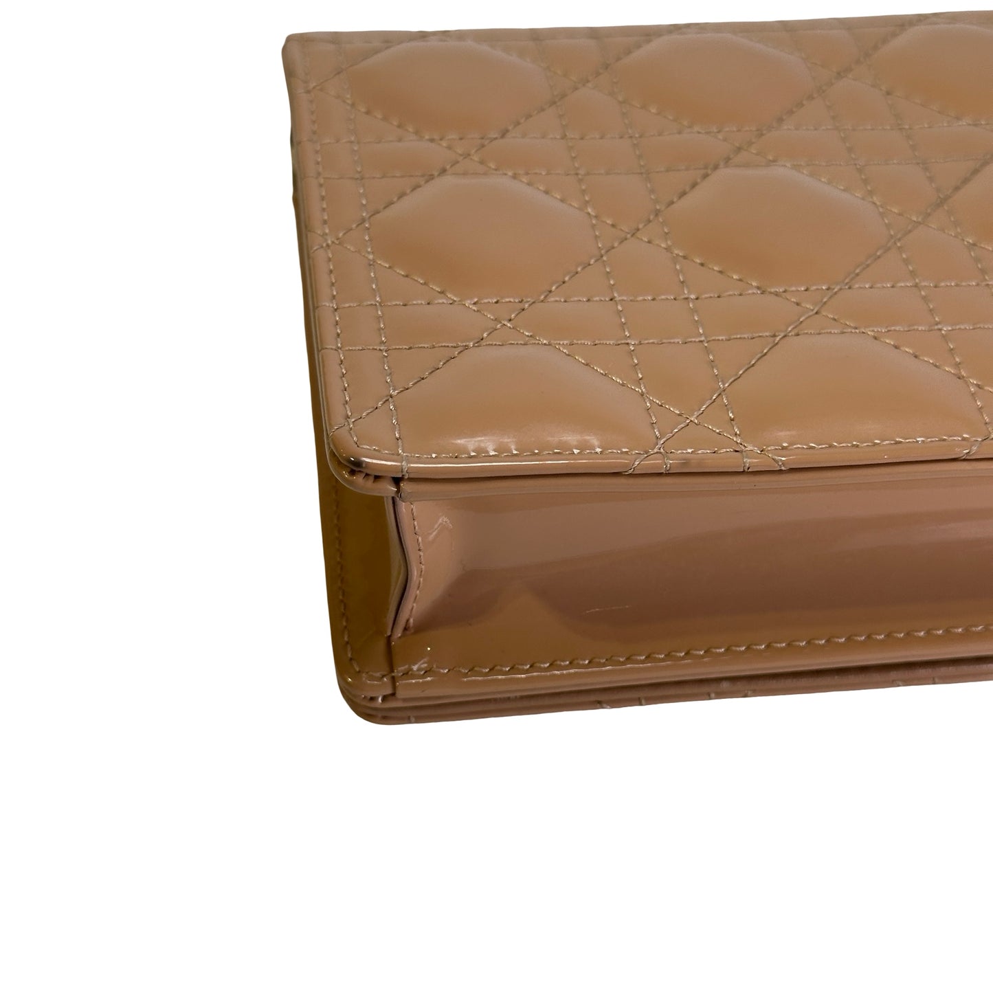 Used DIOR Cannage Patent Leather Cannage Long wallet Beige