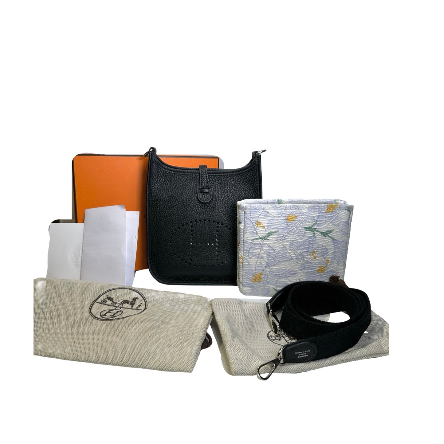 Used HERMES Clemence Evelyne Crossbody Bag Black