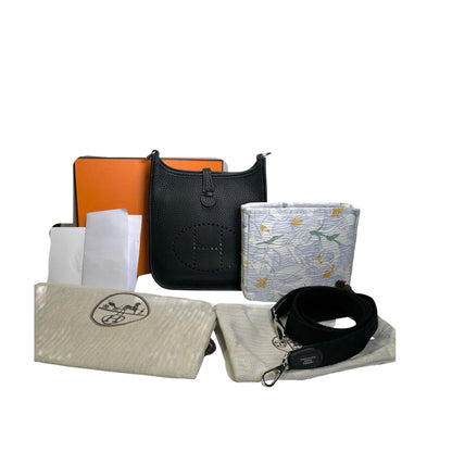 Used HERMES Clemence Evelyne Crossbody Bag Black