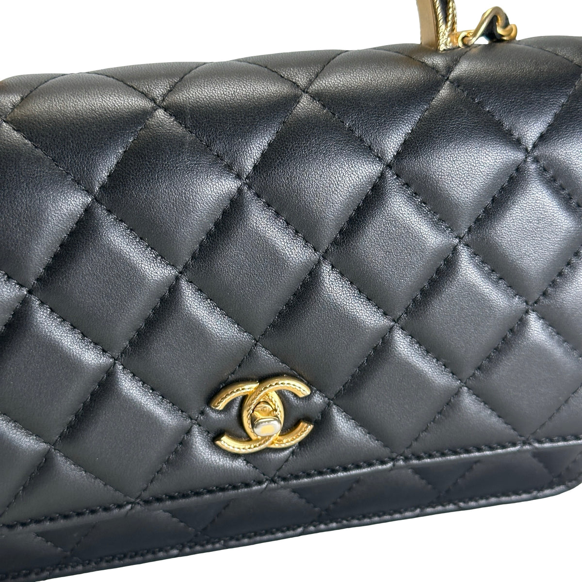Used CHANEL Quilted Leather Wallet on Chain Wallet on chain Black Gold