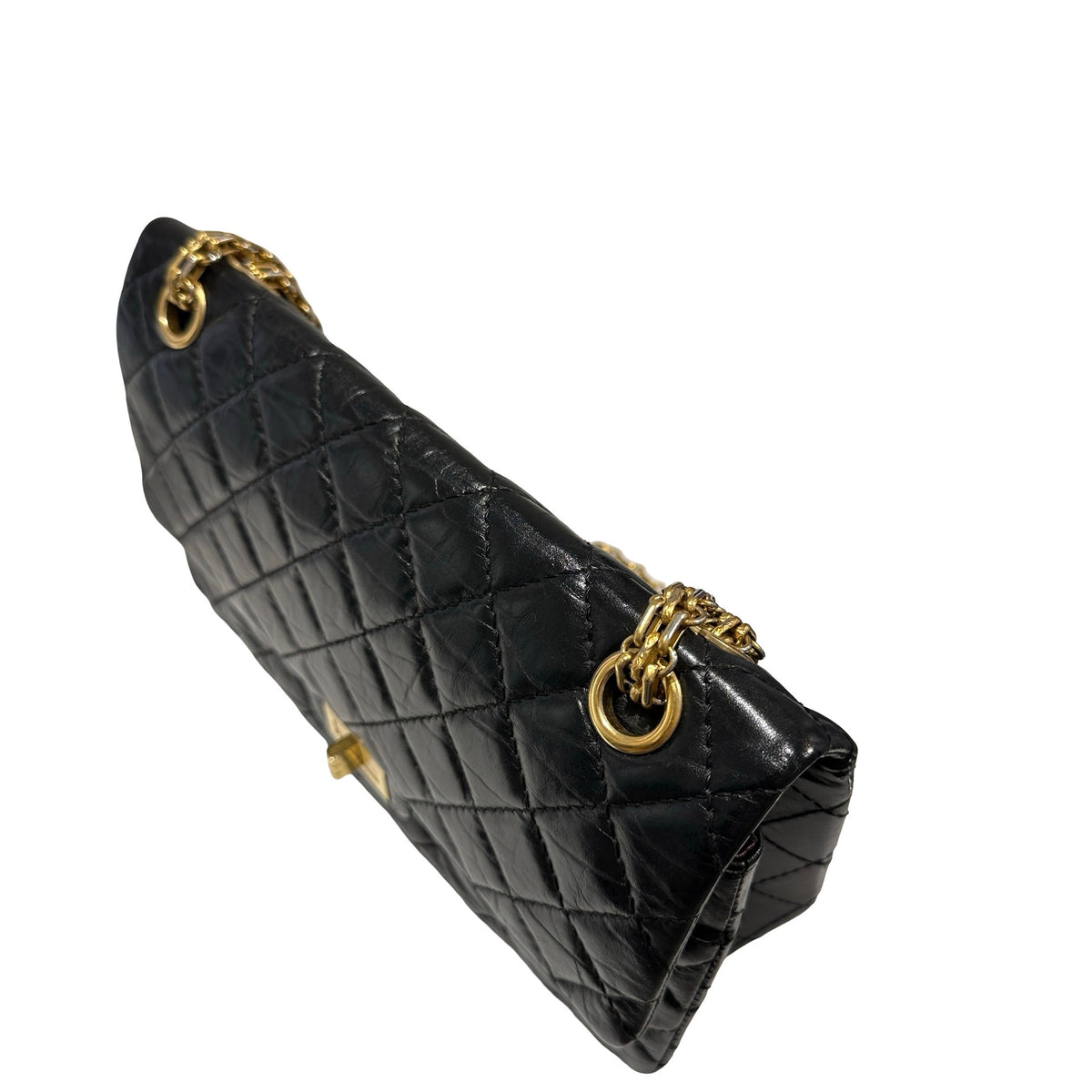 Used CHANEL Quilted Aged Calfskin 2.55 Small Chain Shoulder Bag Black Gold