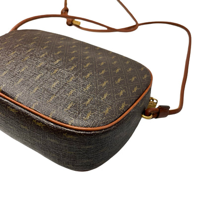 Used SAINT LAURENT Calfskin Leather Monogram Crossbody Shoulder Bag Brown GHW