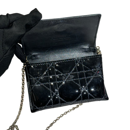 Used DIOR Cannage Patent Leather LADY DIOR NANO POUCH with CHAIN Chain Shoulder Bag Black GHW
