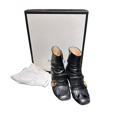 Used Gucci Calfskin Leather Ankle Boots GHW Black
