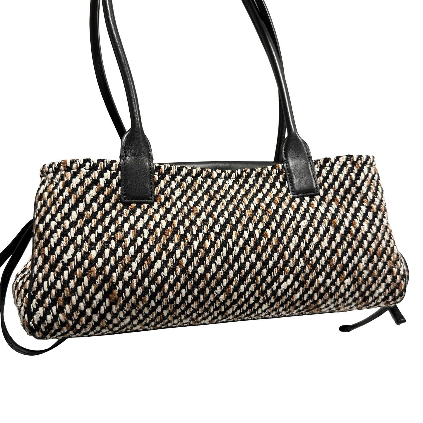 Used CHANEL Tweed Leather Suede Tweed and Leather CC Shoulder Bag Shoulder Bag Black Brown White