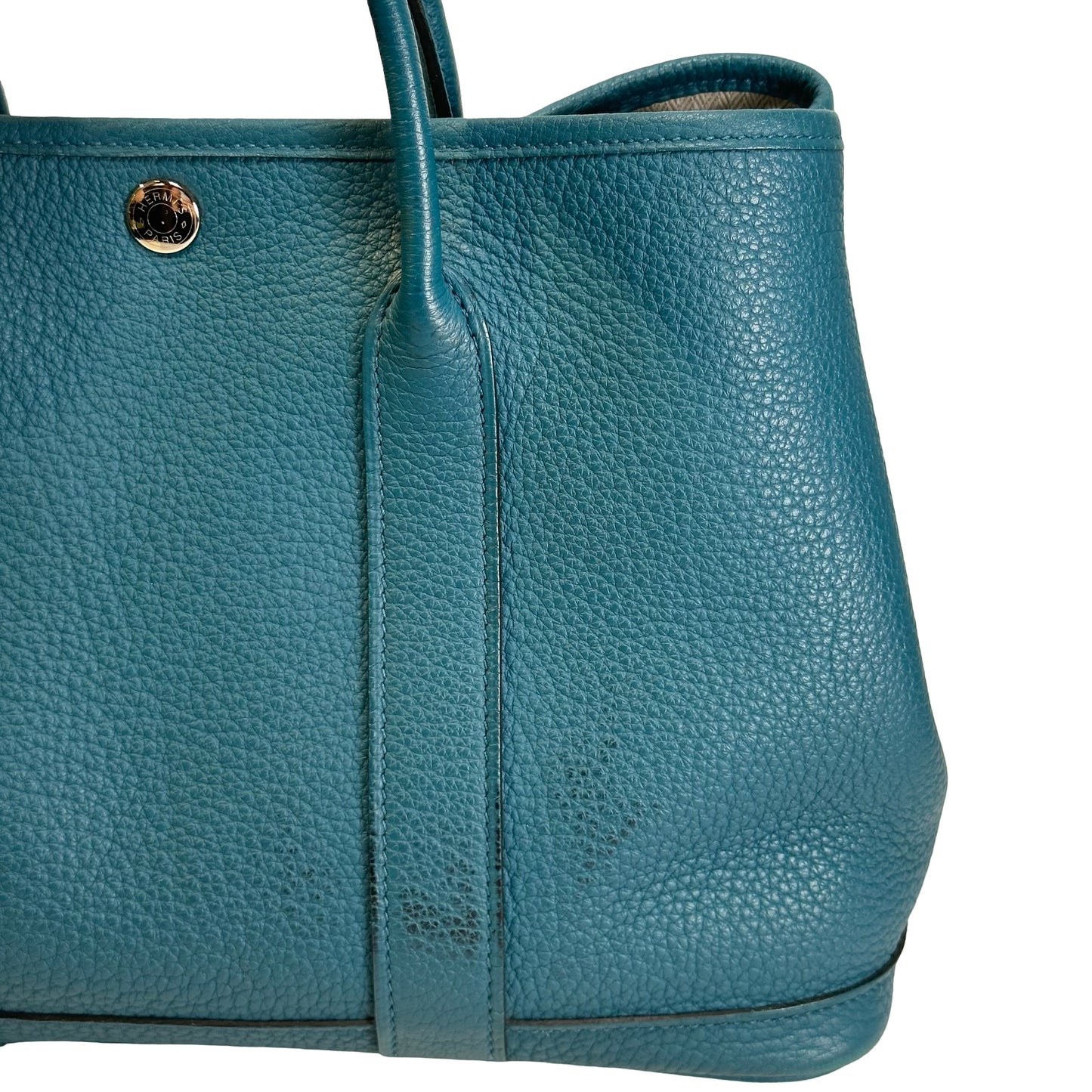 Used HERMES Leather Silver hardware Garden Party Tote Bag Blue Phe